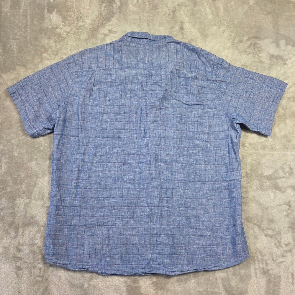 Weatherproof Vintage Mens XL Blue Windowpane Linen Cotton Short Sleeve Shirt - Picture 6 of 6